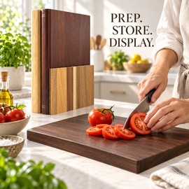 3-Piece Book-Shaped Wooden Cutting Board Set with Upright Storage Base