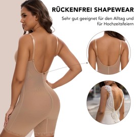 SHAPERIN Backless Shaping Bodysuit Women's Shapewear Tummy Control Body with Push Up Bra Body Shaper Deep U Neck, Beige 1#