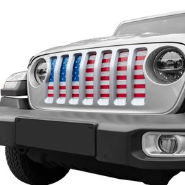 Hooke Road Wrangler JL & Gladiator Grill Insert Flag Grille Mesh Bug Screen Deflector for 2018-2025 Jeep JL Wrangler & Gladiator JT (Distressed U.S. Flag Old Glory)