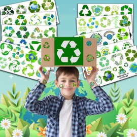 100 PCS Recycle Temporary Tattoos Themed Birthday Party Decorations Favors Supplies Décor Earth Environment Recycling Trash Tattoo Stickers Gifts for Game Boys Girls Classroom School Prizes Reward
