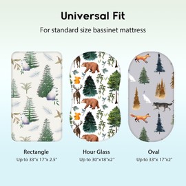 4 Pack Moses Basket Fitted Sheets, 82X41cm Soft Newborn Baby Bassinet Sheets for Girls and Boys, Crib Fitted Sheet, Easy Care & Machine Washable, For Oval, Rectangle Bassinet Leaves (Bears and Jungle)
