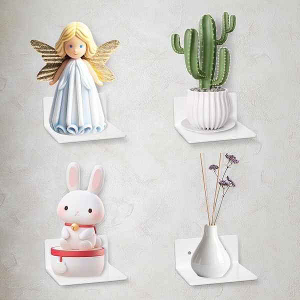 QWORK® 4 Stück Kleines Wandregal Weiß, 10cm Acryl Regal mit