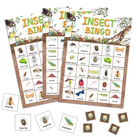 QUDNCR Insect Bingo Game, Bug Bingo Cards for Adults, Insect Party Supplies, Nature Bug Birthday Party Favors for 24 Players, 04