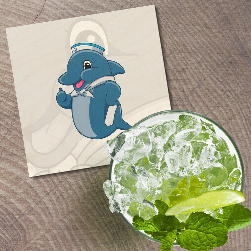 Unbranded Dolphin Sailor Mascot Animal 4'' X 4'' Square Wooden