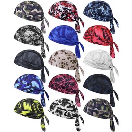 Foaincore 15 Pcs Do Rag Skull Cap Cooling Helmet Liner Sweat Wicking Head Wraps Bandana Beanie for Men Women(Dark Camouflage Pattern)