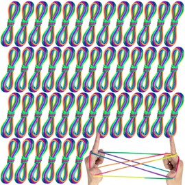 Cats Cradle String Game, 60Pcs Rainbow Color Finger String Toy String Hand Game Supplies for Kids Adults