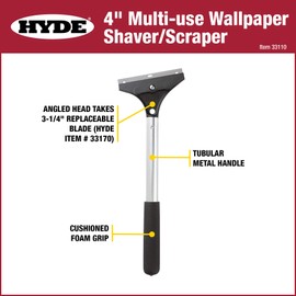 HYDE 33110 Multi-use Wallpaper Saver/Scraper, 4-inch Offset Blade, Foam Grip