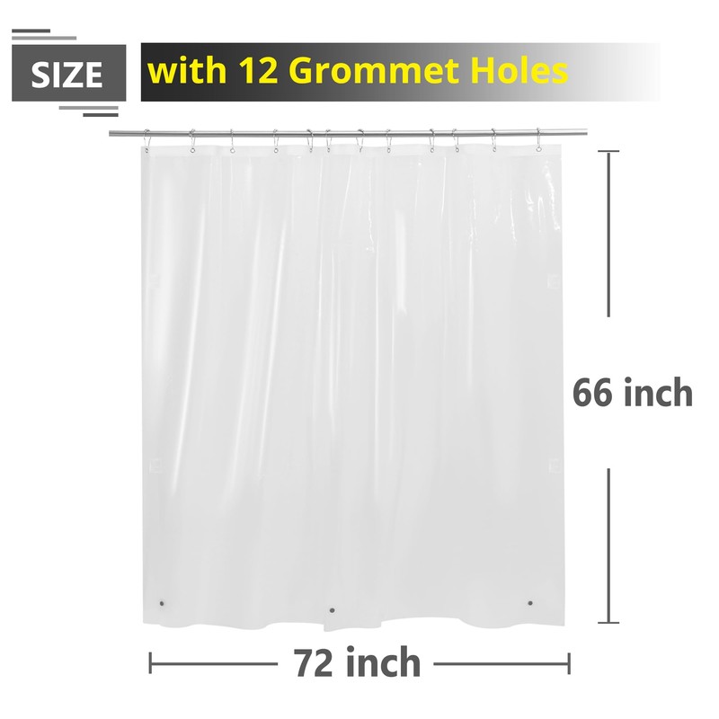 ABSENK Short Clear Shower Curtain Liner 66 Inch Length, Heavy