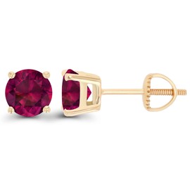14K Yellow Gold Plated Sterling Silver 6mm Round Created Ruby July Birthstone Screwback Stud Earrings