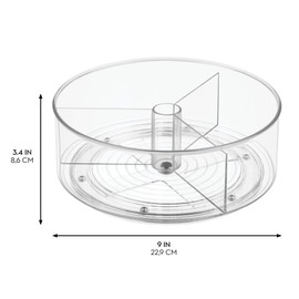 iDesign 9-Inch Recycled Plastic 3-Section Lazy Susan Organizer– Linus Collection – Clear