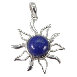Myhealingworld Sun Pendant Natural Lapis Lazuli gemstone 925 Sterling Silver Pendant Designer Jewelry Style Boho & hippie Birthstone Pendant Gift for her