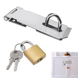 Deadbolt Lock Hasp with Padlock & Screws, Door Bolt for Garden Gate, Non-Malleable Door Lock for Wooden Door, Shed Lock for Bedroom, Bathroom Door