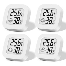 Pack of 4 Mini Digital Thermometer, LCD Hygrometer, Indoor Temperature, Wireless, Humidity Meter, Highly Accurate Temperature Sensor Display in ℉/℃ for Baby Room, Indoor, Office, Living Room