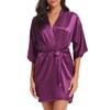 Wikoan Women's Satin Dressing Gown, Soft Silk Robe Lightweight Sleepwear for Bridal, Wedding Party Robes with Oblique V-Neck,XL,Dark Purple