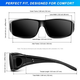 Each Cool Polarized Sunglasses Fit Over Glasses for Men Women – UV400 TAC Lenses, Anti-Glare, HD Clarity for Outdoor Activities & Sports & Driving (Glossy Black Frame Dark Gray Lens)