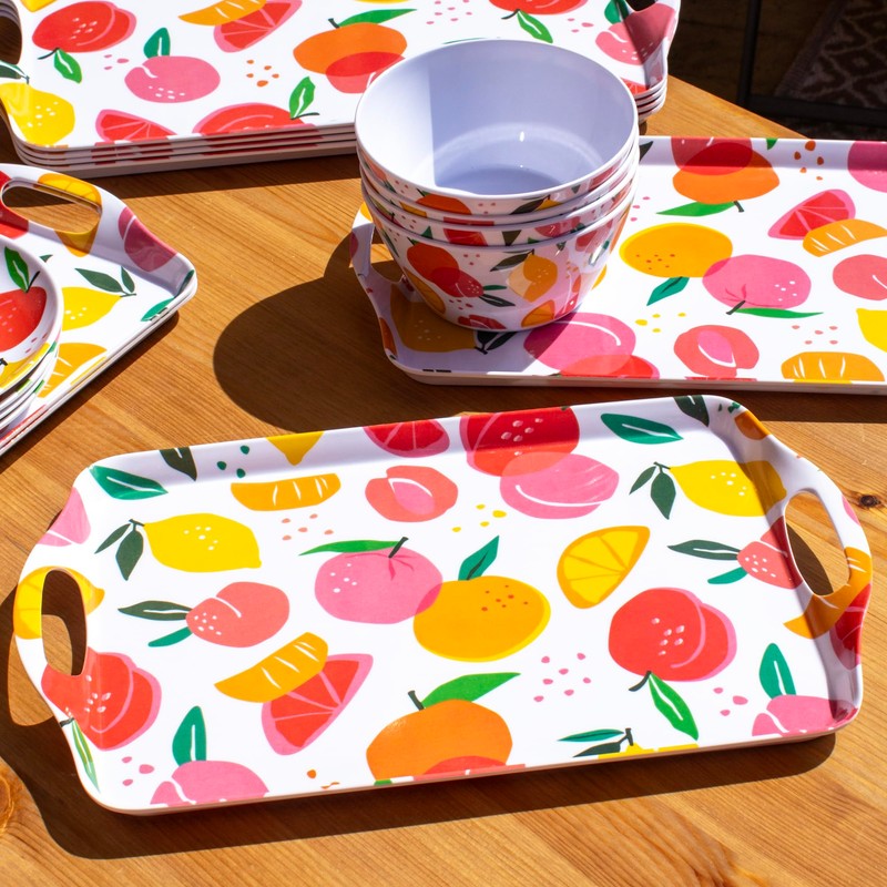 Set Of 4 Summer Fruits Handled Trays 38x23cm Medium Melamine