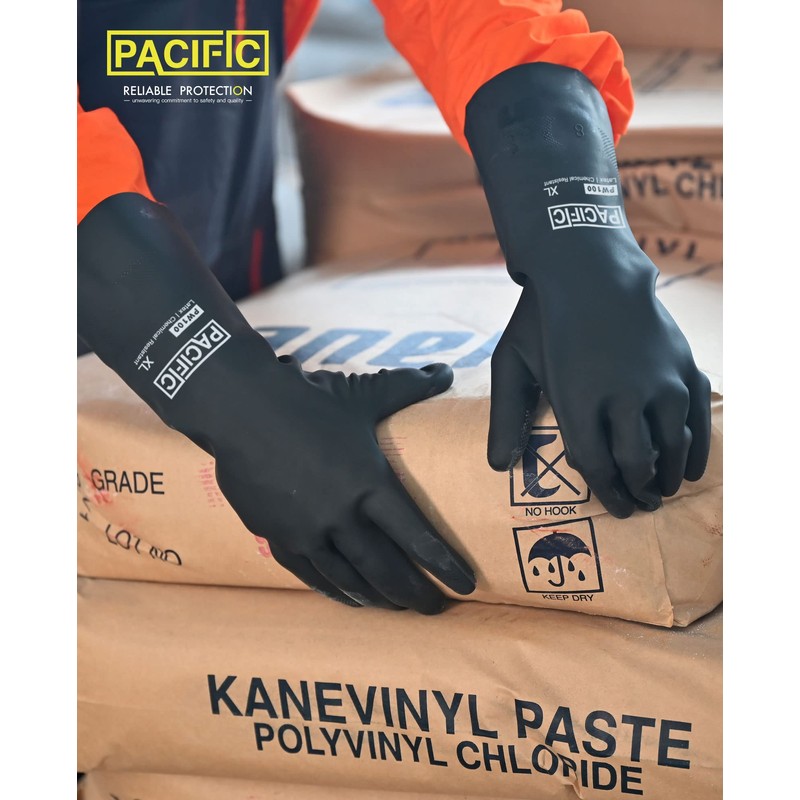 PACIFIC 2 Pairs Chemical Resistant Gloves, Heavy Duty Industrial Rubber