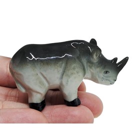 WitnyStore Tiny 2¼" Black Gray Stand Rhino Rhinoceros Figurine - Miniature Hand Made Ceramic Rhinoceroses Ungulate Mammal Wildlife Animals Porcelain Decorative Figure Collectible Figurines Décor Gifts