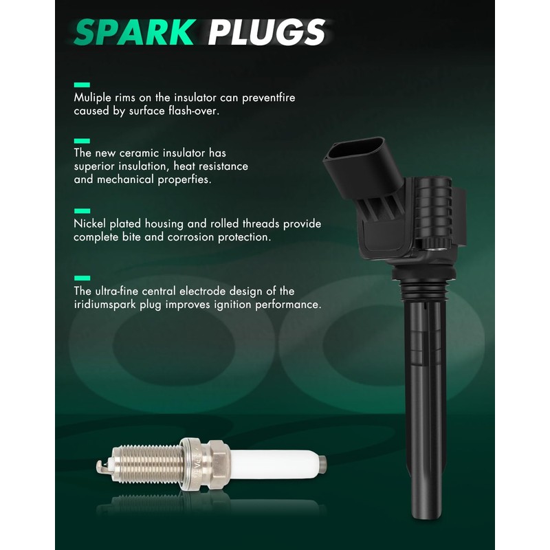 SCITOO Ignition Coil Coils & Iridium Spark Plugs fit for