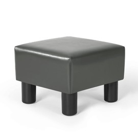 Joveco Small Foot Stool Ottoman, Square Faux Leather Foot Rest Footstool, Footrest for Couch,Office,Under Desk, Grey