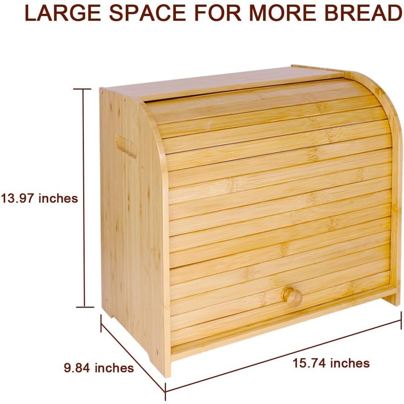 FoverOne Bamboo Bread Box for Kitchen Countertop, Roll-top Breadbox Breads