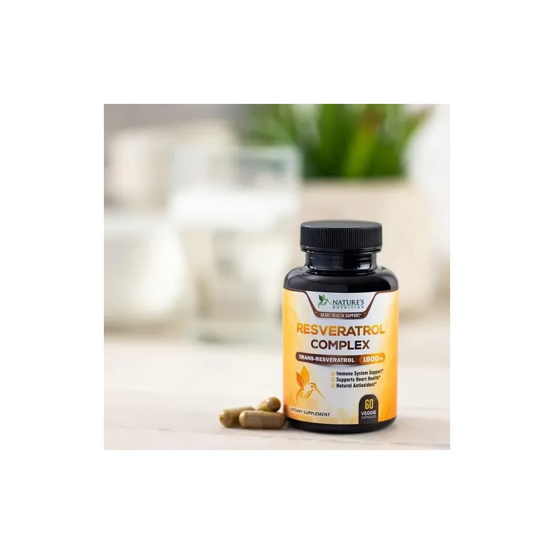 Resveratrol Nature's Nutrition 1800mg Cápsulas Antioxidante Vegano