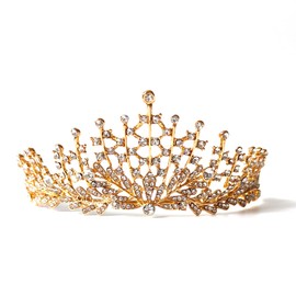 Crystal Rhinestones Crown, Crown for Women - Used in Pageants, Weddings, Parties, Bridal Headwear (Golden)
