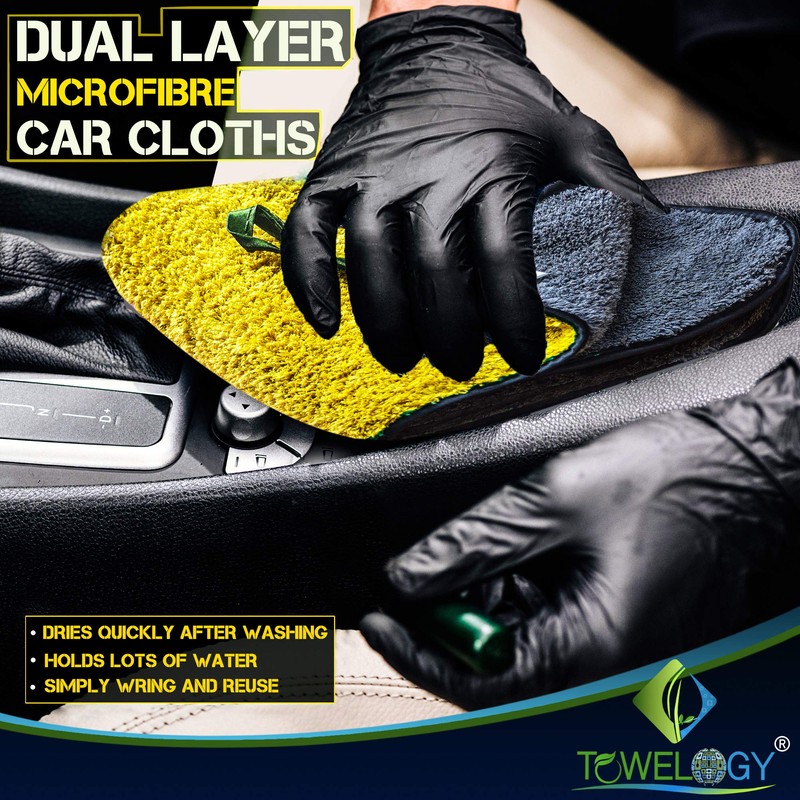 Towelogy Microfibre Car Cleaning Cloths 800gsm High Density CHEMICAL FREE