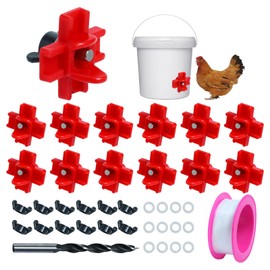 12 Pcs Chicken Nipple Waterer Kit,Chicken Feeder and Waterer Set,Automatic Poultry Nipple Waterer Set for Bucket Chickens Feeders,Red Poultry Watering Saving System for Outdoor Chickens Coop