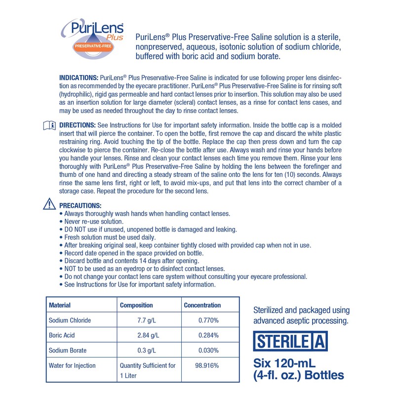 Purilens Plus Preservative-Free Contact Lens Saline 120ml (4 fl. oz.)