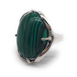 Natural Stone Rose Quartz Agate Amethyst Turquoise Adjustable Finger Rings Semi Precious Oval Shaped Gemstone Anniversary (Synthetic Malachite)