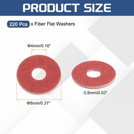 sourcing map 220 Pcs M4 Fiber Flat Washers, Insulation Plain Washer 4mm ID 8mm OD 0.8mm Thick Red Steel Paper Gaskets for Machinery Fastener Plumbing General Repair