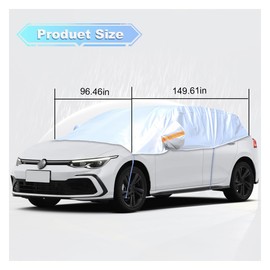UHANBUT Half Car Cover for Sedan, Waterproof & Dustproof & Snowproof Automotive Windshield Covers, All-Weather Auto Sun Protection with Reflective Straps, 150" Vehicle Sunroof Cover (Hatchback)