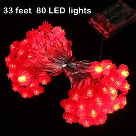 Mudder 33 Feet 80 LED Red Hanging Lanterns String Lights Chinese New Year String Lights Battery Operated Decoration Fairy String Lights for Spring Festival, Wedding, Christmas, Party Decor