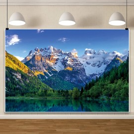 ChloropLastid Nature Mountain Scenery Backdrop 10x8ft Blue Sky Lake Forest Trees Spring Landscape Photo Background Outdoor Vacation Holiday Party Banner Children Adults Portrait Photo Studio Props