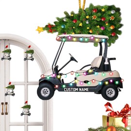 Golf Cart Christmas Ornament, 2D Acrylic Christmas Pendant, Golf Christmas Ornament Golf Cart Ornaments Decor for Golf Lover