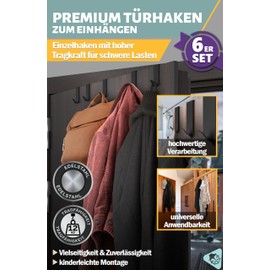 Menz Menz Premium Trhaken zum Einh?ngen, 6er Set - Einzeln verwendbare Kleiderhaken Tr aus Edelstahl, hochwertige Trgarderobe - Schwarze Haken zum Einh?ngen, Trhakenleiste mit hoher Tragkraft