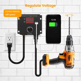 Variable Speed Motor Controller, Briidea AC Voltage Fan Speed Controller with Unique Large Digital Display and USB Charger Socket, Control Your Router Fan Electric Tools Motor Rheostat, 15A 110V