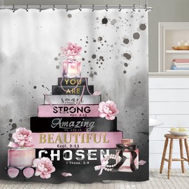 Yookeb Fashion Perfume Bathroom Shower Curtain 60W by 71H Inch Inspirational Motivational Positive Woman Pink Gray Polyester Fabric 12 Plastic Hooks Waterproof Decor