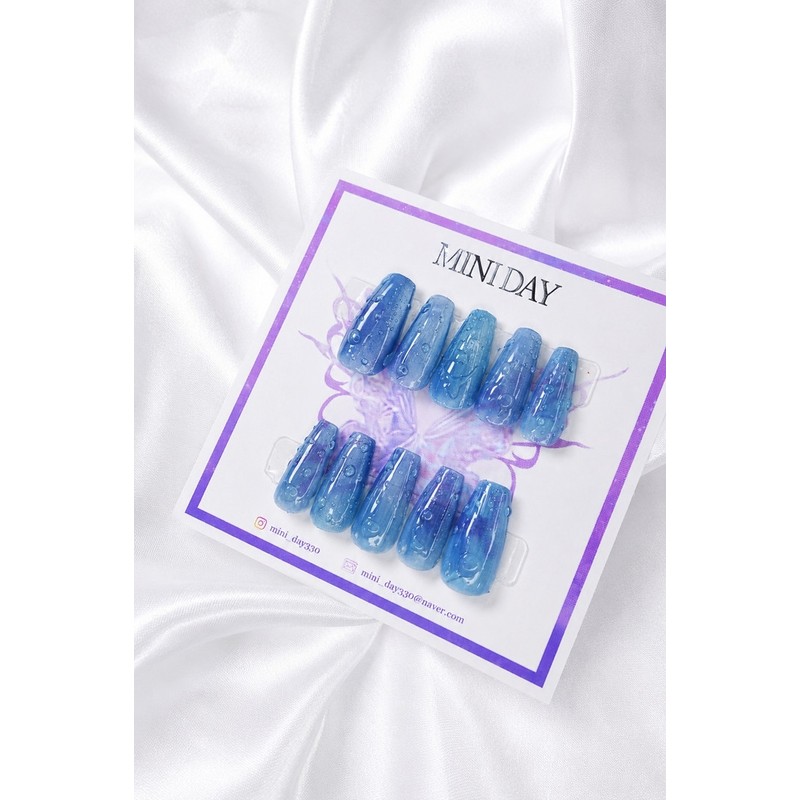 Aqua glass handmade nail tips - Stiletto / 아쿠아 글라스