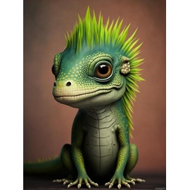 PUAGEMTI Diamond Painting Kits for Adults, Green Smiling Lizard 5D DIY Diamond Art Kits Full Drill Diamond for Gift Wall Decor Gem Arts Funny Animals 12x16 inch