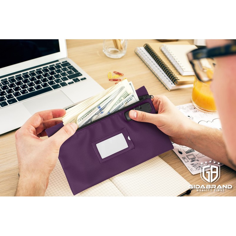 Leatherette Money Bag with Lock | 12x8 Inch | Purple