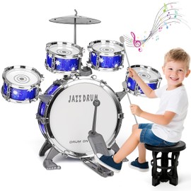 Upgraded Drum Set for Kids 3-5 Toddler Toy Ages 2-4 Jazz Drums Kit with Stool Musical Instrument Toys for 3 4 5 Year Old Girls Boys Gifts