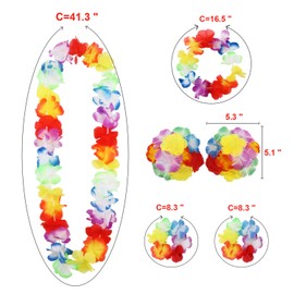 PHOGARY 8PCS Hula Skirt Costume Accessory Kit for Hawaii Luau Party - Dancing Hula Kula with Flower Bikini Top, Hawaiian Lei, Hibiscus Hair Clip, Pineapple Sunglasses