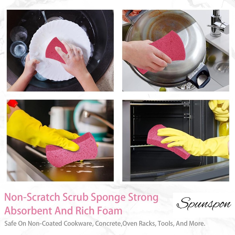 Spunspon 6 Pack Non-Scratch Cellulose Scrub Sponge, Cellulose Sponges, Heavy
