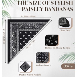 YSense 30 Pieces Paisley Bandana Unisex Multi-Purpose Bandanas Bulk Cowboy Headbands Square Scarf Head Wrap for Women Men