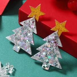 Christmas Tree Earrings for Women Acrylic Christmas Holiday Earrings Colourful Star Love Heart Christmas Tree Drop Dangle Earrings for Christmas Jewelry Gifts (B)