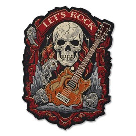 EMBROVERSE Let's Rock Guitar Skull Large Back Patch - Embroidered Iron-On with Guitarist Skeleton Theme, Perfect for Biker Jackets, Premium Quality, 10.4 x 14 inches