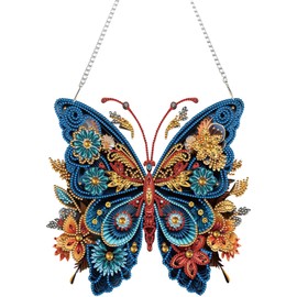 Aikeis Diamond Painting Pendant Set Blue Butterfly Crystal Acrylic Gemstone Painting Art Decoration Panel Fashion Decoration Kit