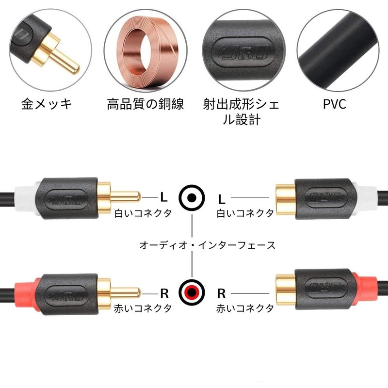 J&D 2RCA to 2RCA Cable, RCA Cable Gold Plated [AudioWave